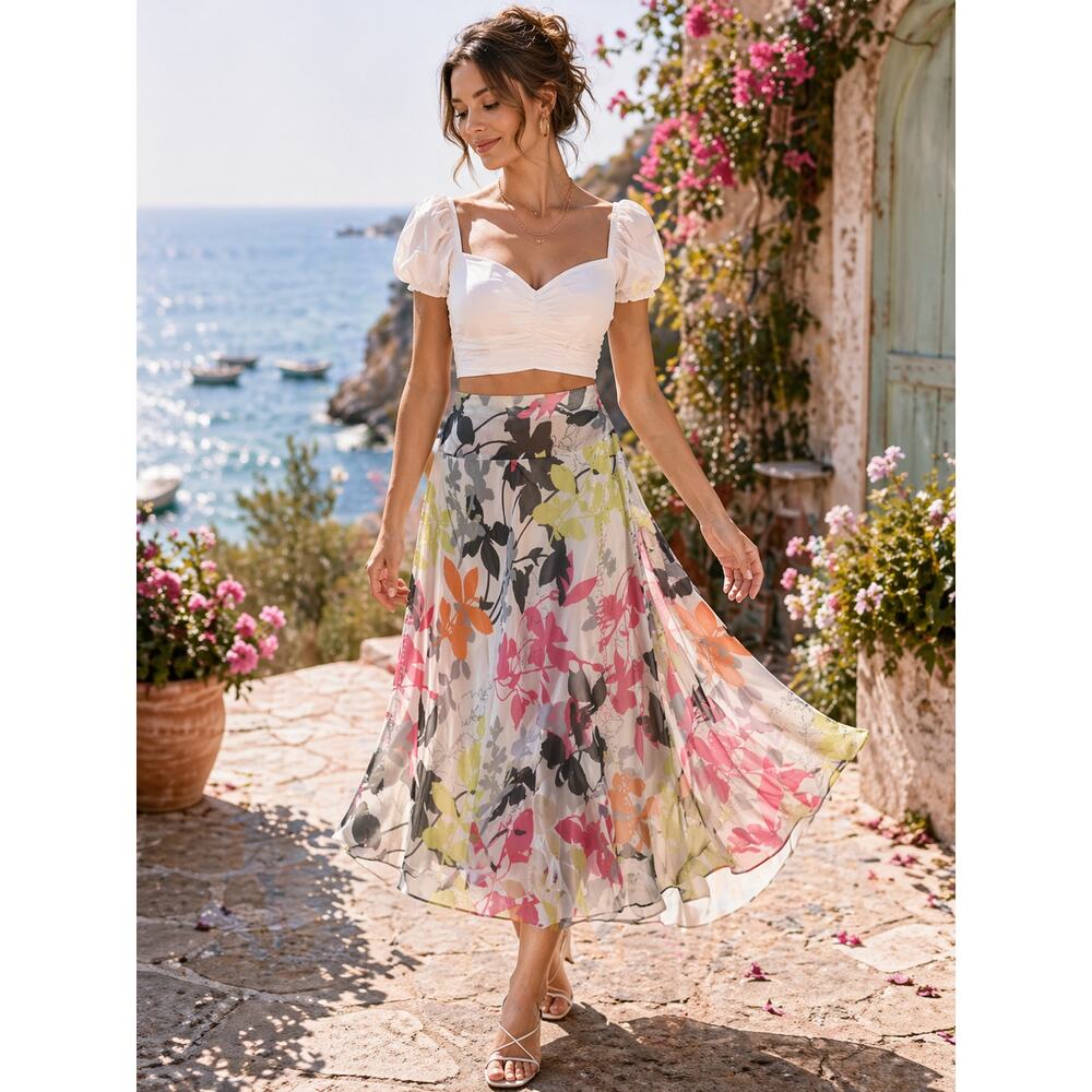 Alfani Silk Floral Midi Skirt NWT 6 Quiet Luxury Spring Wedding Guest Brunch - Picture 1 of 8